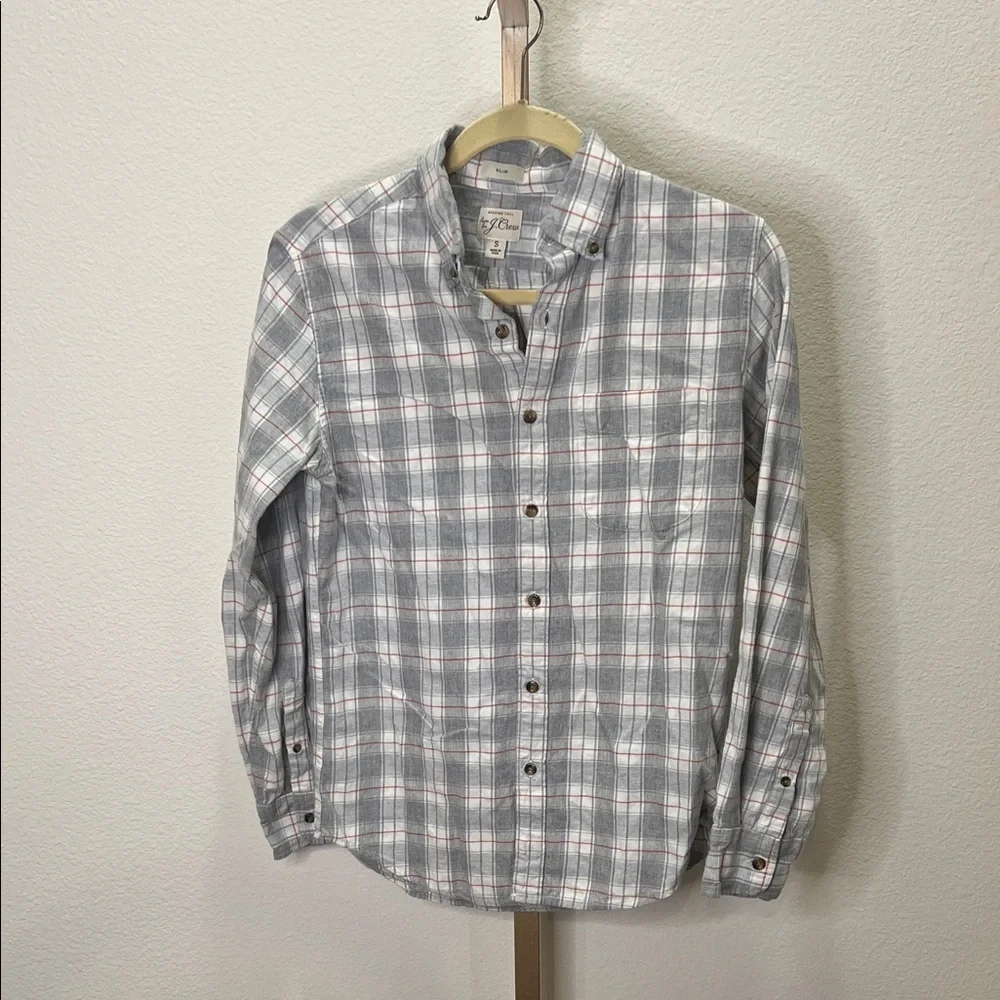 J Crew long sleeve button down shirt brushed twill grey white red Small